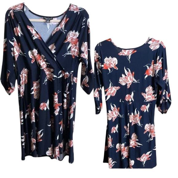 Beeches Brook Dress Women’s Size L Knit Wrap Black Floral Career Work Surplice - Picture 3 of 11